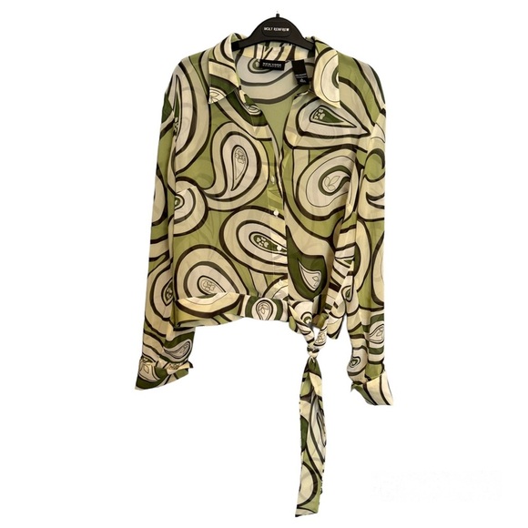 New York & Company Tops - New York & Company Sheer Green Paisley Print Wrap Blouse Disco 70s  Large READ